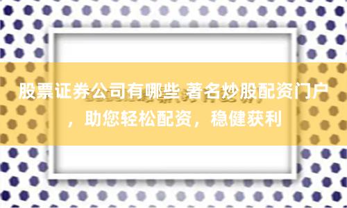 股票證券公司有哪些 著名炒股配資門戶，助您輕松配資，穩健獲利